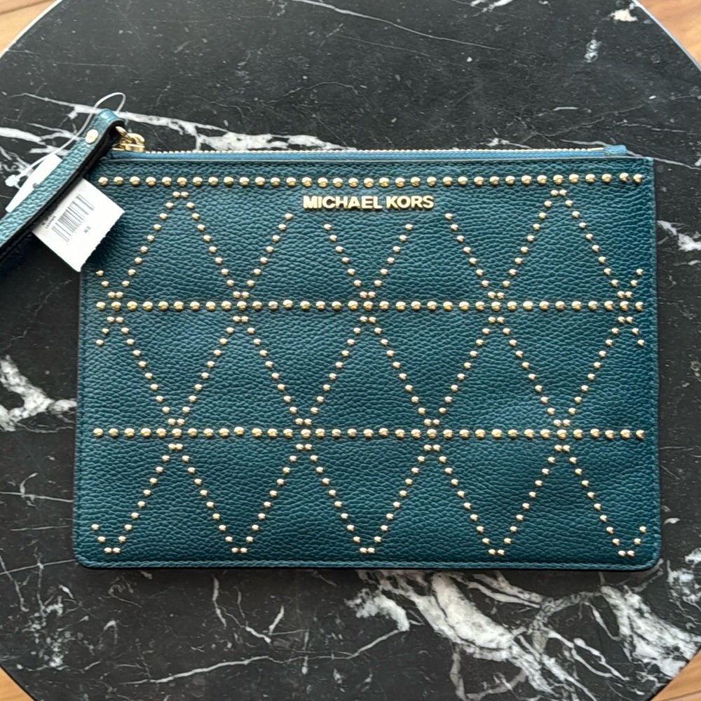💚New Michael Kors 💚Adele XL Zip Clutch Deep Teal